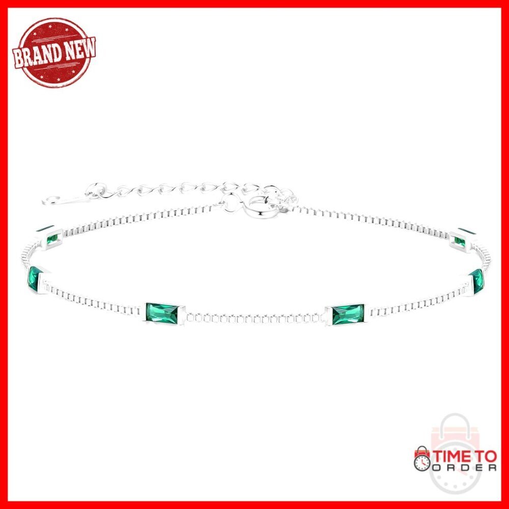 925 Sterling Silver Dainty Charm Link Bracelet with Birthstone, Adjustable